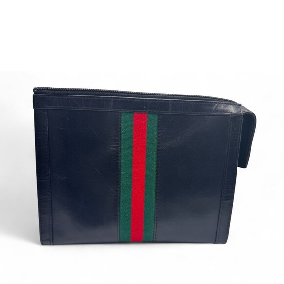 Vintage GUCCI Clutch Bag Sherry Line Leather Black Purse Authentic with original - Picture 1 of 10